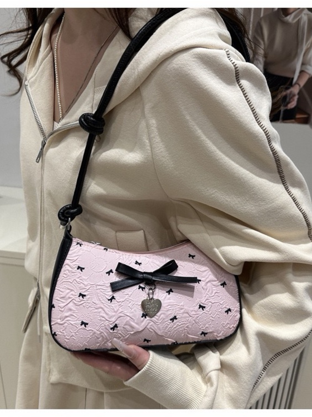Pink Bow-Accent Shoulder Bag